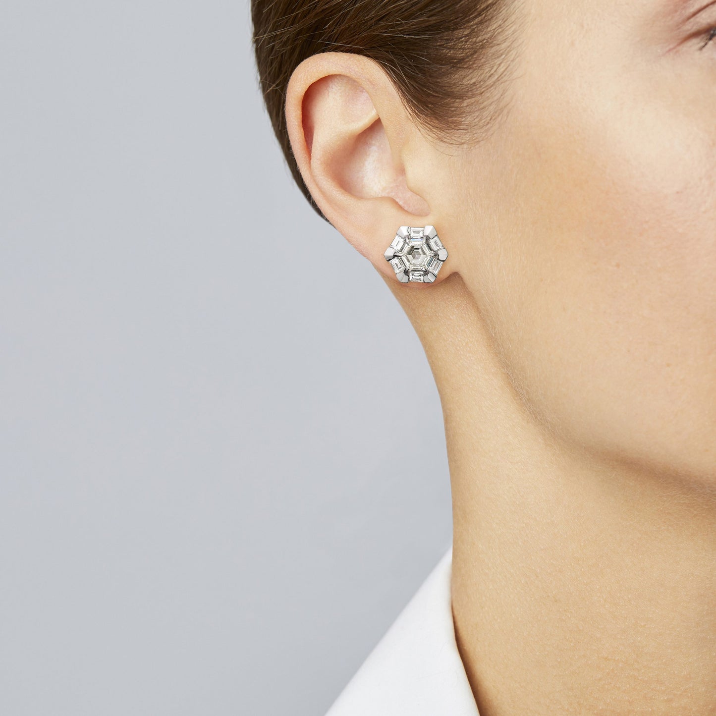 Moderne Diamond Hex Stud Earrings