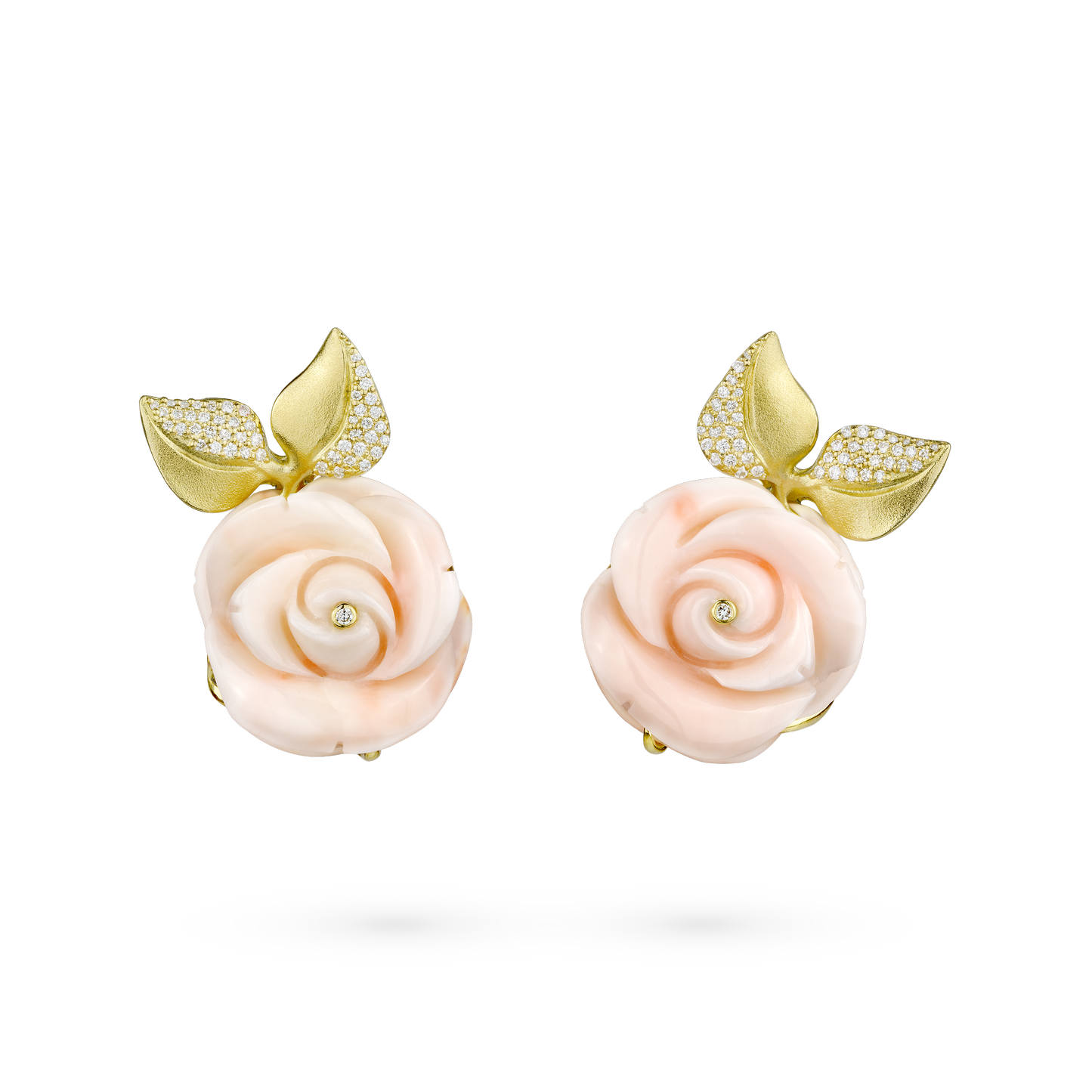 Angel Skin Coral & Diamond Rosebud Clip Earrings