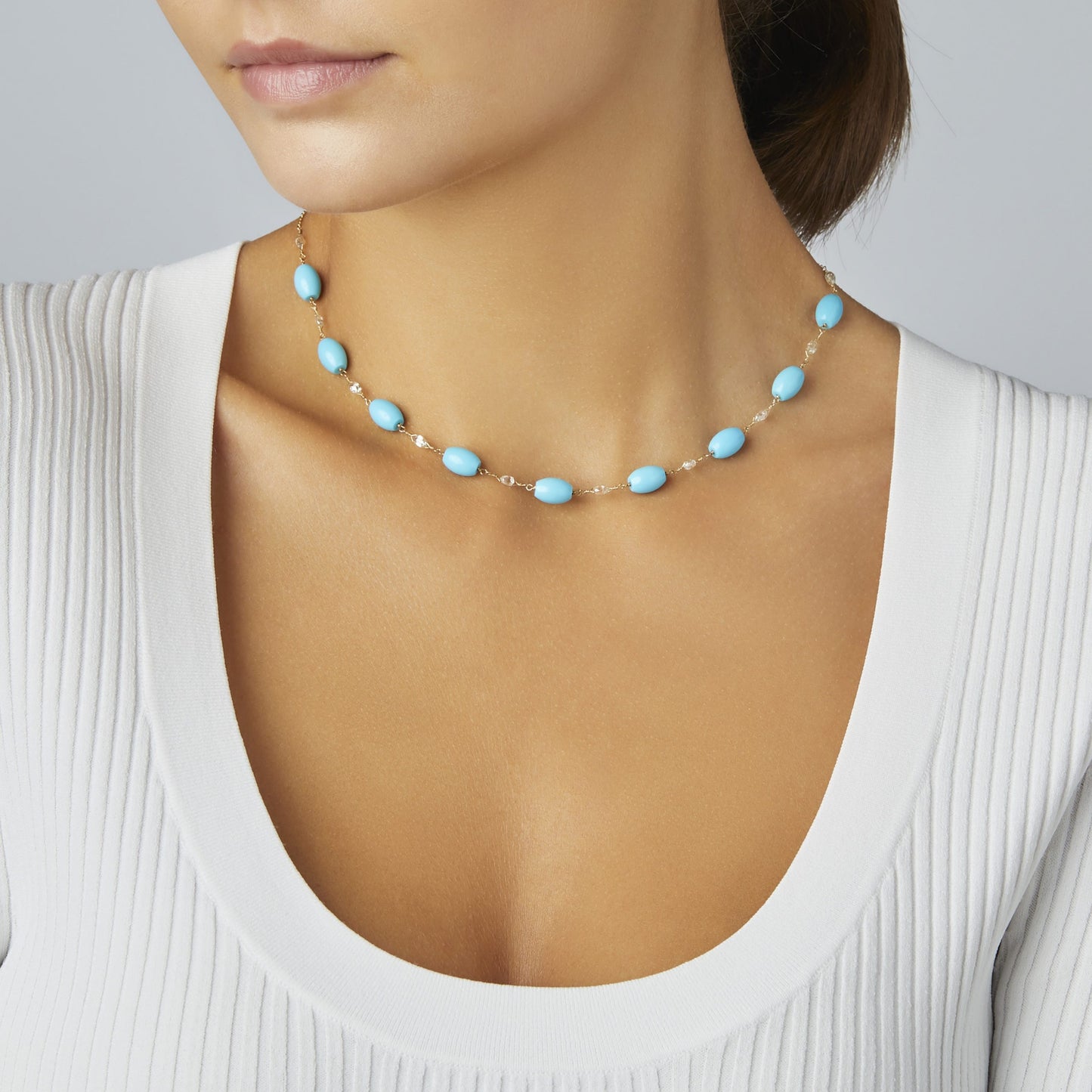 Diamond Briolette & Turquoise Necklace