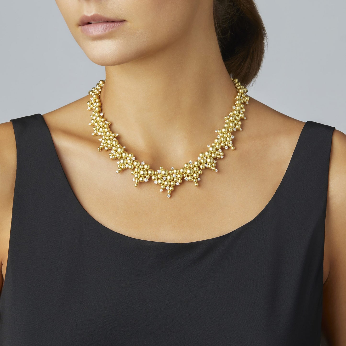 Cascading Golden Lagrange Diamond Necklace