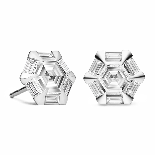 Moderne Diamond Hex Stud Earrings