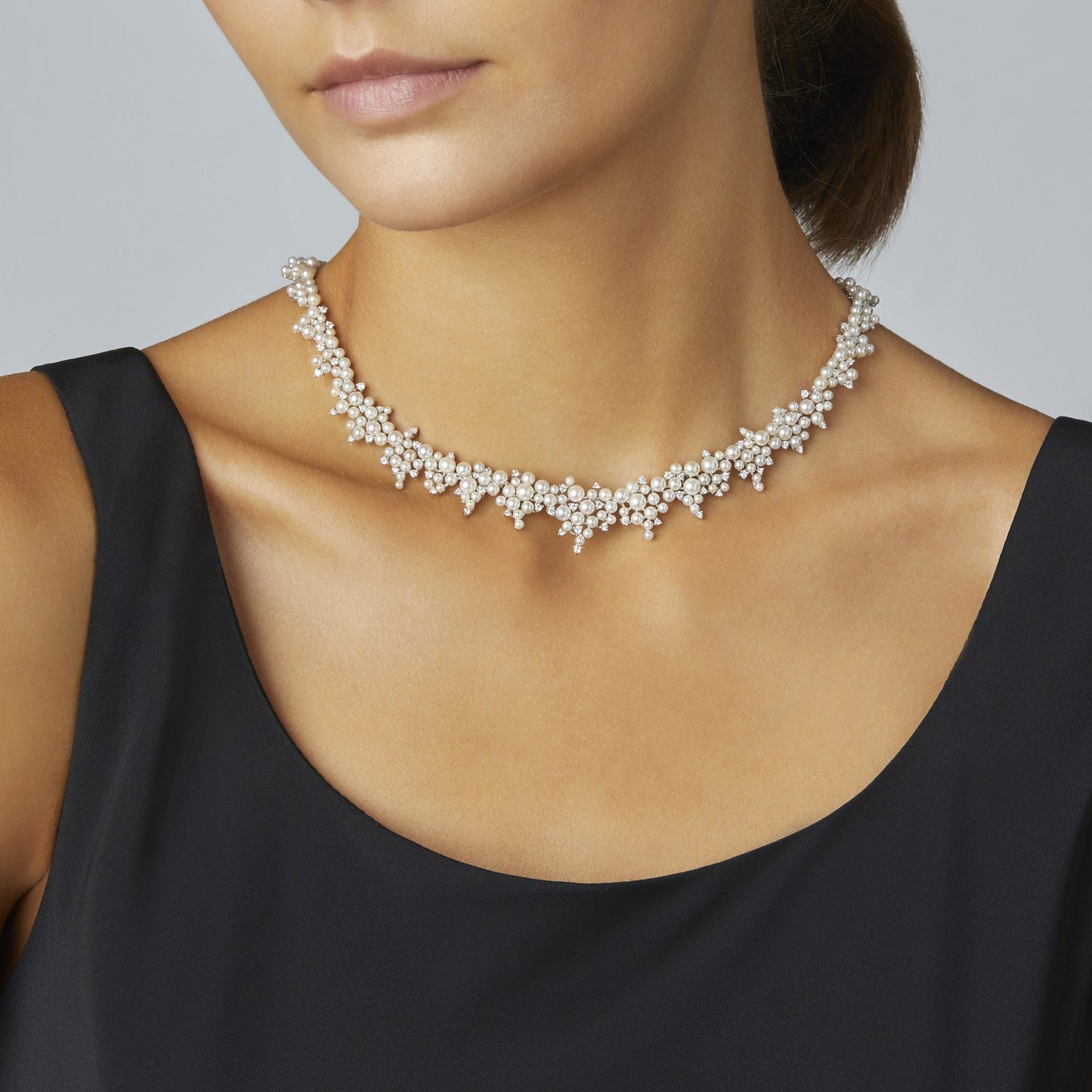 Cascading Lagrange Pearl & Diamond Necklace